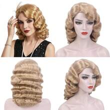 19-Inch 1920s Long Wavy Curly Wig, 1920s Flapper Style Wig For Party, Natural Synthetic Hair For Women, Suitable For Christmas, Halloween, Cosplay, Available In Brown, Ash Blonde, Black - Multicolor - View 6