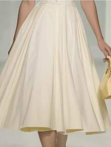 Vestido midi de corte A con escote corazón, estilo retro y elegante, nueva colección 2026 - Beis - Ver 4