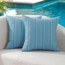 Outdoor Waterproof Throw Pillow Covers 16x16 Set Of 2 Decorative Outside Patio Furniture Cushion Cases Decor For Garden Bench Porch Couch Tent Chair Sunbrella Stripe Teal - 藍綠色 16 英吋 x 16 英吋(2 件裝) - 查看 1