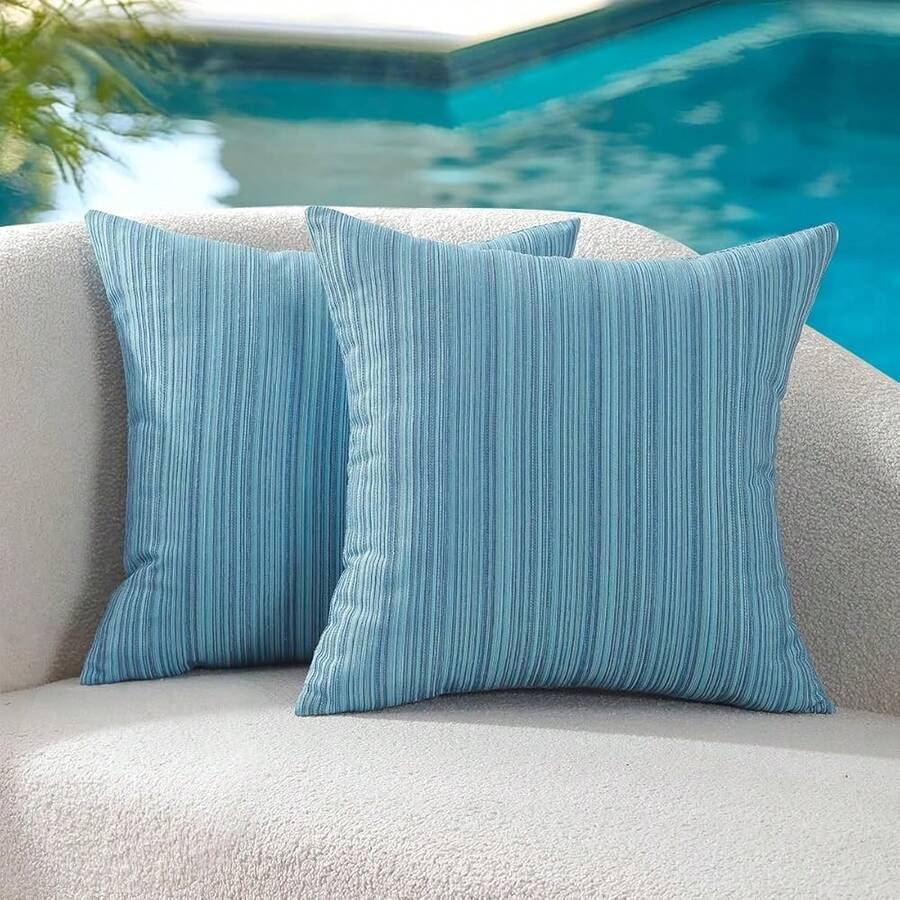 Outdoor Waterproof Throw Pillow Covers 16x16 Set Of 2 Decorative Outside Patio Furniture Cushion Cases Decor For Garden Bench Porch Couch Tent Chair Sunbrella Stripe Teal - 藍綠色 16 英吋 x 16 英吋(2 件裝) - 查看 1