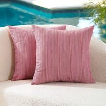 Outdoor Waterproof Throw Pillow Covers 16x16 Set Of 2 Decorative Outside Patio Furniture Cushion Cases Decor For Garden Bench Indoor Porch Couch Tent Chair Sunbrella Stripe Hot Pink - 亮粉色 16 吋 x 16 吋(2 件裝) - 查看 1