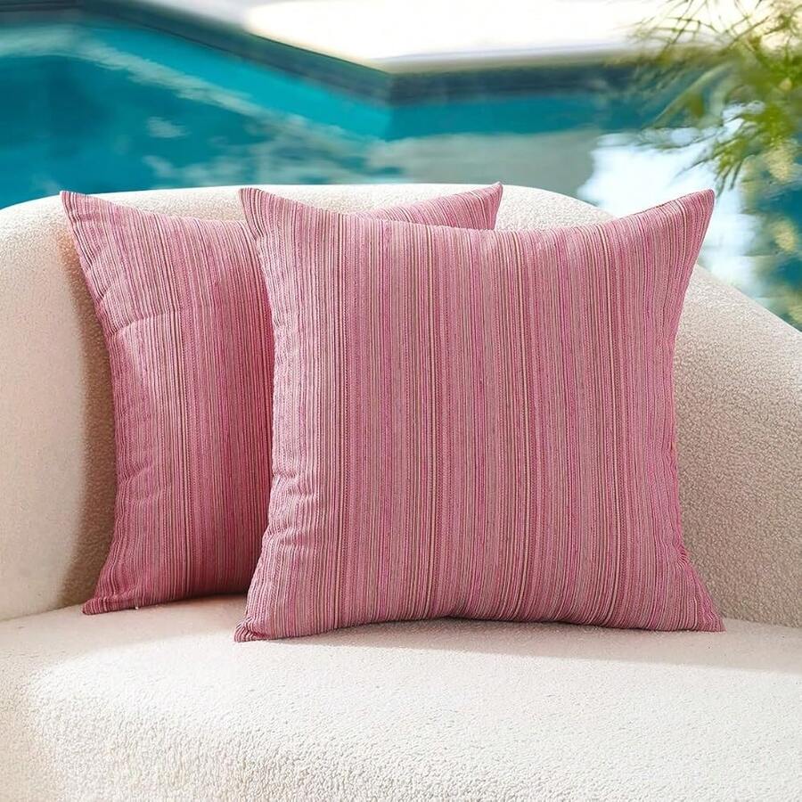 Outdoor Waterproof Throw Pillow Covers 16x16 Set Of 2 Decorative Outside Patio Furniture Cushion Cases Decor For Garden Bench Indoor Porch Couch Tent Chair Sunbrella Stripe Hot Pink - 亮粉色 16 吋 x 16 吋(2 件裝) - 查看 1