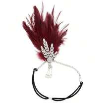 1件1920年代合金叶子羽毛头饰，波西米亚风格节日派对服装头饰 - 黑色 - 查看 6