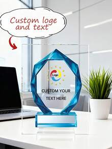 1pc Customized Acrylic Trophy, Elegant Geometric Aurora & Marble Design, High-Definition Full-Color Printed Logo & Text, Suitable For Corporate Awards, Employee Recognition, Office Display & Inspirational Desk Decor, Premium Gift For Executives, Managers And HR Teams - Multicolor - View 12
