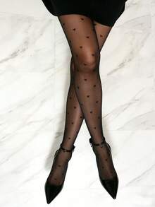 1 chiếc quần tất nữ, quần tất mỏng màu đen họa tiết trái tim gợi cảm, thoáng khí, thích hợp mặc hàng ngày, đi làm, hẹn hò, đa năng. - màu đen - Xem 2