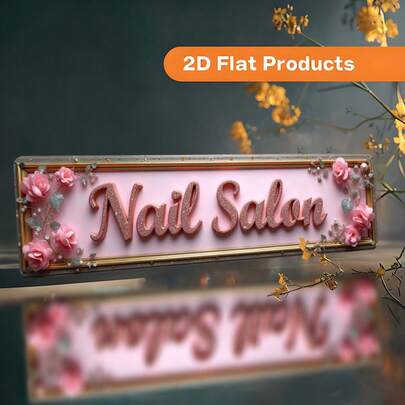 2D Flat Wall Decor Plaque, Vintage Style, Size 10 X 40 Cm (3.9 X 15.7 In), Theme "Nail Salon", Suitable For Farmhouse, Bathroom, Cafe, Garage, Office, Porch, Bar And More, 2D Flat