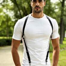 Men's Punk Faux Leather Chest Harness, Gothic Back X-Shaped Body Strap With Adjustable Clasps, One Size Fashion Accessory For Festival And Clubwear - Black - View 2