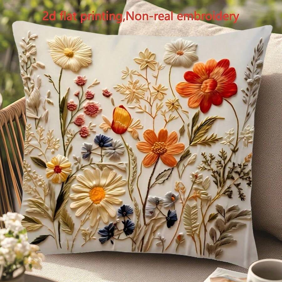 1/2/4件鮮豔花卉印花枕套(2D平面印花,非刺繡),田園風正方形枕套,適用於沙發、床、汽車、臥室與客廳,不含枕芯 - A - 查看 1