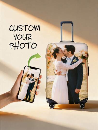 Custom Luggage Cover - Personalized Flexible Suitcase Sleeve (18-32 Inches) | Fits 18" To 32" Suitcases | Scratch-Resistant Protection | Dust Cover For Wheeled Luggage | Travel Accessories | Ideal For Couples & Families | Customize With Pet Photos