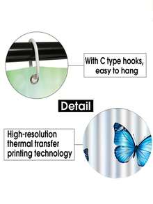 这款1/4件套浅蓝色渐变蝴蝶花卉图案浴室浴帘套装，风格清新美丽，自然优雅，并带有梦幻般的童话质感，配有12个挂钩，尺寸为72*72英寸，还包含一个马桶盖、一个浴室垫和一个地毯。 - 多色 - 查看 8