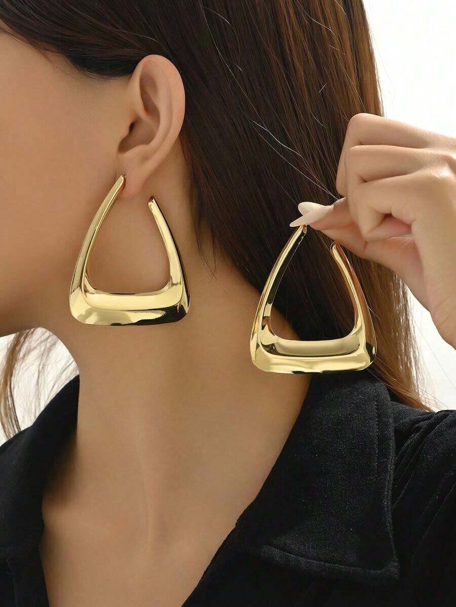 1 Pair Vintage Geometric Minimalist Exaggerated Triangle Earrings, Suitable For Daily Wear By Women - 黃金 - 查看 1