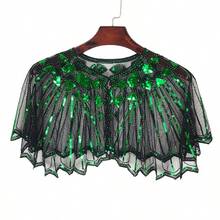 1 pezzo Elegante scialle vintage anni '20 con paillettes, mantella con bordo in pizzo ricamato, giacca corta formale con paillettes e perline, gilet stile casual, mantella luccicante da discoteca, accessorio da donna traspirante per feste e occasioni formali con apertura frontale - Multicolore - Visualizzare 16