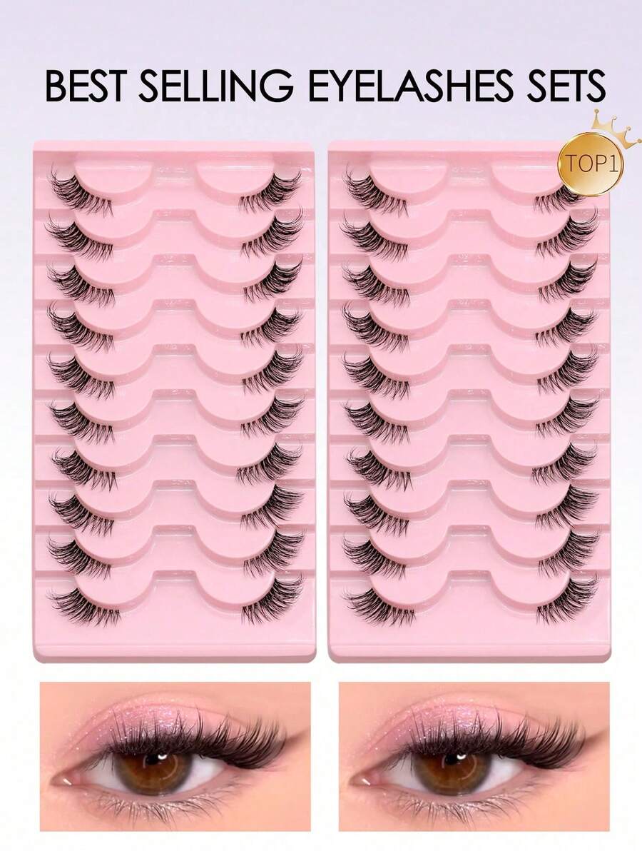 20片/套 透明带猫眼短款柔软3D貂毛假睫毛，打造自然妆容 - 黑色 - 查看 1