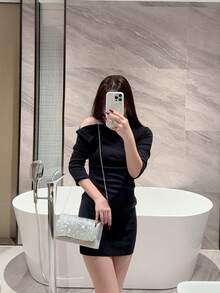 1个闪亮金属翻盖信封手拿包，饰有配饰，适合晚宴、婚礼、舞会、宴会、浪漫场合 - 銀色 - 查看 12