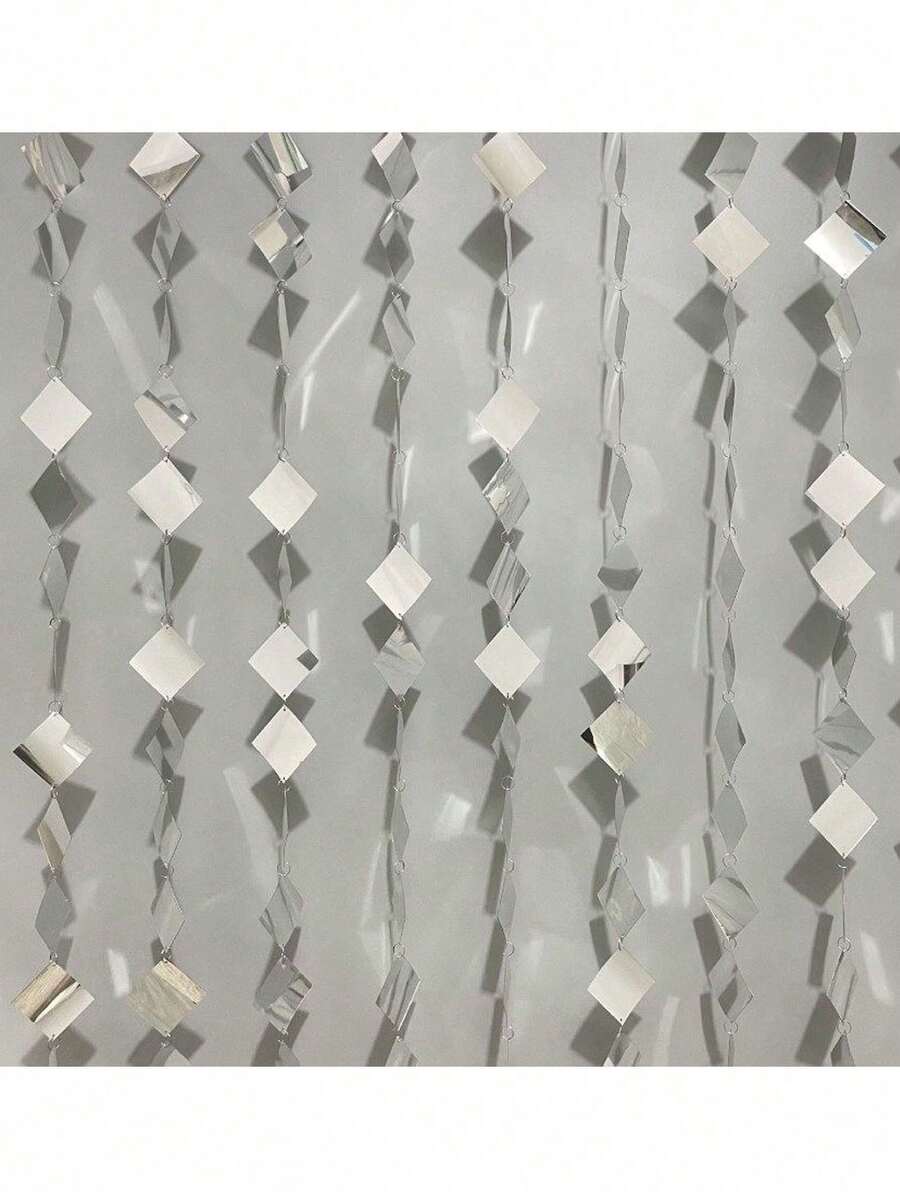3pcs Shiny Rhombus Small Square Hanging Decor, Silver Diamond-Shaped Tassel Chain, Sparkling Sequin Hanging Decoration, Suitable For Wedding Arch Backdrop, Room Partition Curtain, Suitable For Home Holiday Party, Wedding Celebration - Multiple Styles - View 1