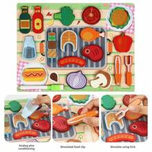 Kids Play Kitchen Realistic Vegetable & Fruit Cognitive Board Wooden Toy Set, Parent-Child Interactive Game - Multicolor - View 5