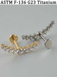 1PC G23 Titanium Solid Arc Moon Cartilage Earring Stud Lip Labret 4/5/7/11/9/11/16PCS Cubic Zirconia Paved Flat Back Internally Threaded Helix Ear Tragus Conch Lobe Earring 18k Golden Plated Piercing Jewelry Unsiex In Daily Life - vàng titan - Xem 6