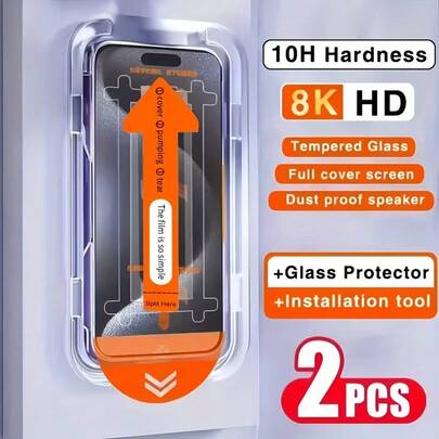 适用于 16/16 Pro/16 Plus、17/16 Pro Max/15/15 Pro/15 Plus/15 Pro Max、14/14 Plus/14 Pro/14 Pro Max/13/13 Pro/13 Pro Max/12/12 Pro/12 Pro Max/11/11 Pro/11 Pro Max/X/XS/XS Max 的 2 片装钢化玻璃手机屏幕保护膜