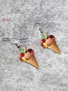 1 Pair 2D Flat Ice Cream Acrylic Pendant Earrings, Cartoon Elegant Minimalist Style Jewelry Earrings For Women, Suitable For Daily Wear And Vacation - Orange - View 6