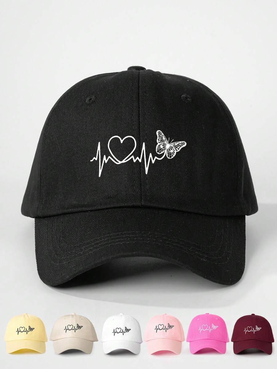 1pc Printed Heart Baseball Cap, Adjustable Outdoor Sun Protection Casual Hat Suitable For Spring/Autumn Travel, Beach, Y2K Style For Youth - Baseball Cap - View 1