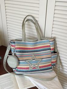 Nueva bolsa de lona casual y de moda con patrón de estrella yúltiples bolsillos, incluida una monedero - Multicolor - Ver 9