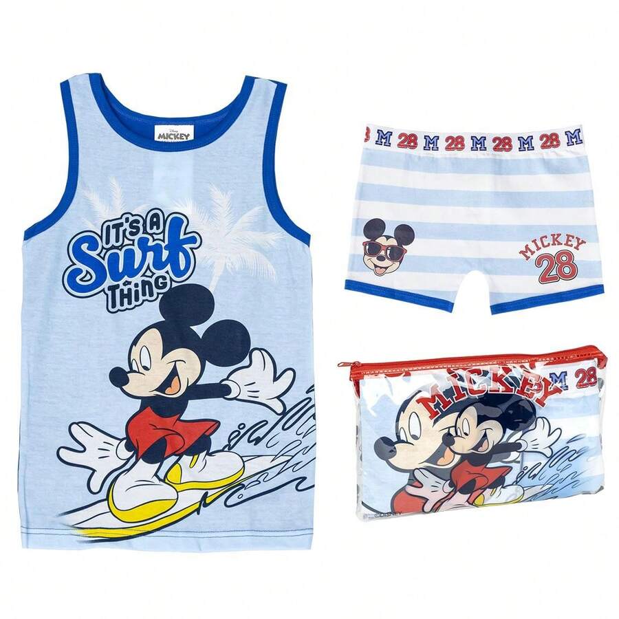 Disney CERDÁ LIFE'S LITTLE MOMENTS - Mickey Mouse Single Jersey Pyjamas With Toiletry Bag, Size 2 Years - 100% Cotton - Blue - For Mickey Fans - Blue - View 1