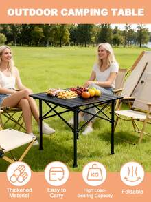 Outdoor Folding Table, Portable Camping Side Table, Patio Table With Snap-Together Design, Roll Up Rrill Table - Seats 4 & Carry Bag & Steel Frame Included, Camping Gear  For Camping, Picnic, Backyards, BBQ, Outdoor Cooking, Boat, Travel, Beach Stuff - Black - View 2