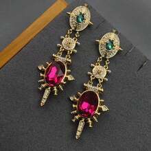 1 par de pendientes con patrón geométrico vintage, diseño único con incrustaciones, adecuado para uso diario y como accesorio de fiesta o regalo - Rosa Roja - Ver 6