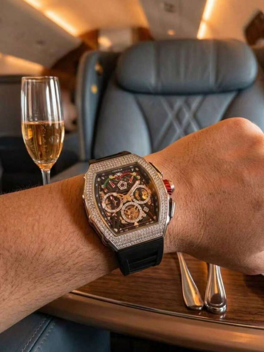 ONOLA 品牌 2025 新款时尚男士桶形机械腕表，多功能计时夜光运动腕表，3ATM 防水，派对腕表，送给家人、朋友和丈夫的理想生日礼物 - 均碼 - 查看 1