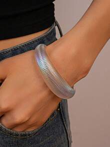 Vòng tay acrylic óng ánh, thiết kế bất đối xứng, hình học, tối giản, độc đáo và thanh lịch dành cho nữ. - Ánh kim trong suốt - Xem 17