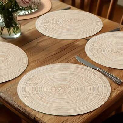 2D Flat, 4/6 Pack, Elegant Woven Round Placemats (15-Inch Round). Washable, Heat-Resistant, Wrinkle-Resistant Polyester Blend Coasters, Perfect For Home, BBQ, And Outdoor Dining. Ideal For Parties, Kitchen, Restaurant Decor, And Holiday Home Decor.