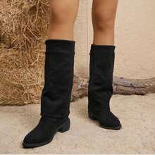 Suede Knee-High Boots For Autumn/Winter, French Style With Chunky Heel And Pointed Toe. Ref 9002 - màu đen - Xem 2