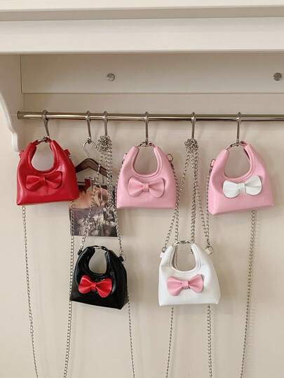 Bolso bandolera mini con lazo, bolso de moda para la calle, bolso de regalo para festival de niñas, bolso de cadena ligero y compacto