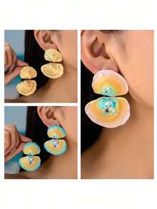 1 Pasang Anting Pantai Boho - Enamel Gradien Dua Lapisan dengan Bintang Laut - Perhiasan Pernyataan Bertema Bahari - kerang - View 1