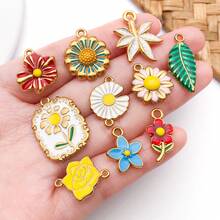 2件装镀金不锈钢珐琅花叶吊坠，高品质可爱DIY工艺品配件，适用于项链、手链、珠宝制作 - 彩色 - 查看 3