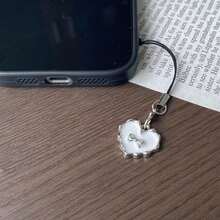 1 pieza Decoración de teléfono de alta gama con lazo en forma de corazón blanco, colgante versátil para teléfono, amuleto de teléfono minimalista, adecuado para llavero, auricular, unidad USB, compatible con teléfonos inteligentes - Blanco - Ver 3
