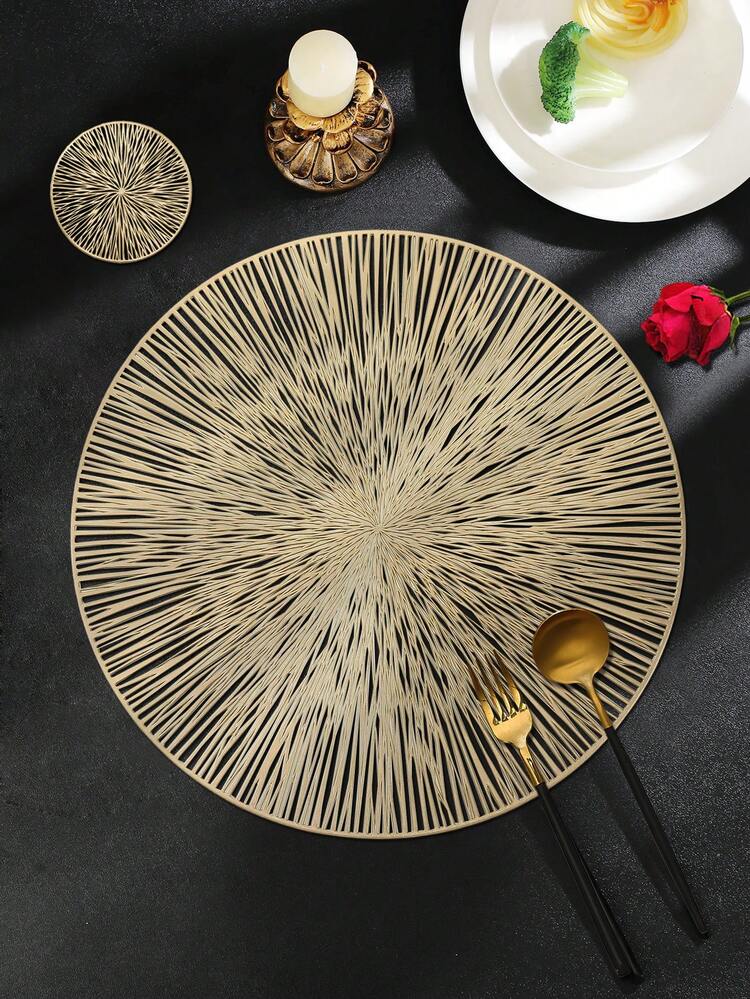 1/2/4/6/8/12pcs Kitchen Table Mats, Indoor/Outdoor Waterproof Heat-Resistant Tablecloth, Wipe-Clean Dining Table Cover Suitable For Camping, Holidays, Weddings, Parties - Gold - View 11