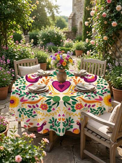 1 Chiếc khăn trải bàn hình chữ nhật in họa tiết hoa lá dân gian nhiều màu sắc tinh tế, chất liệu polyester chống thấm nước, chống bám bẩn, chống dầu mỡ, không nhăn, bền chắc, đa năng, rực rỡ, thích hợp cho mọi dịp, quà tặng tân gia, trang trí nhà bếp và phòng ăn quanh năm, phụ kiện không thể thiếu cho nhà cửa và tiệc tùng, khăn trải bàn trang trí nhà cửa, nhà bếp, đám cưới, trung tâm bàn tiệc cưới, trang trí phòng, trang trí cổ điển.