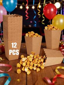 12PCS/1PC/Solid Color Popcorn Box, 2 Sizes Available, Candy Box Party Gift Box, Small Items Packaging Box, Use Birthday Holiday Cinema Party - Camel - View 13