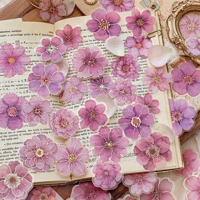 CANDY POETRY 40pcs/Pack Luxury Gold Foil Floral Stickers, Vintage Creative Aesthetic Stickers, DIY Decorative Collage Craft Materials, Holiday Gifts, Personalized Scrapbooking School Supplies