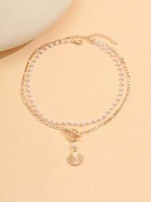 2pcs/Set Fashionable Faux Pearl Handmade Chain Necklace, Minimalist Alloy Shell Pendant Necklace For Women, Suitable For Daily Wear, Beach Party, Music Festival - Multicolor - View 2