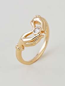 1Pc Gold Ring For Women, Dainty Star Heart Hand CZ Stackable Rings, Chunky Adjustable Statement Rings For Party Daily Jewelry Gift - Yellow Gold - View 2