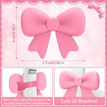 2pcs Pink Bow Decor Earphone Accessories, Cute Printed Bow Fashionable Earphone Attachments, Christmas Gift For Gamer Girls - Multicolor - View 2