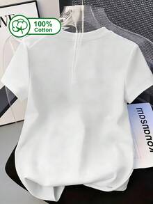 Disney 女士休闲日常穿着，100%纯棉短袖T恤，印有史迪奇和莉萝拥抱图案，适合喜欢史迪奇并追求温柔治愈风格的消费者，也非常适合亲子装。夏季服装，白色印花T恤 - 白色 - 查看 3