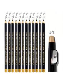 12 piezas/paquete Lápiz de cejas de color mate con sacapuntas, lápiz de maquillaje profesional para ojos y labios, punta fácil de usar, negro natural, marrón, café oscuro, lápices de maquillaje multifuncionales y portátiles - Multicolor - Ver 9