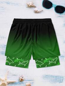Quần short đi biển hai lớp in họa tiết, kiểu dáng thường ngày dành cho nam giới, thích hợp cho kỳ nghỉ. - màu xanh lá - Xem 3