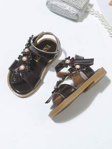 Children's Fashionable Summer Flat Sandals, One-Piece Sandals, New Stylish Elegant Minimalist Highly Attractive Princess Style Baby Sandals - Burgundy - View 2