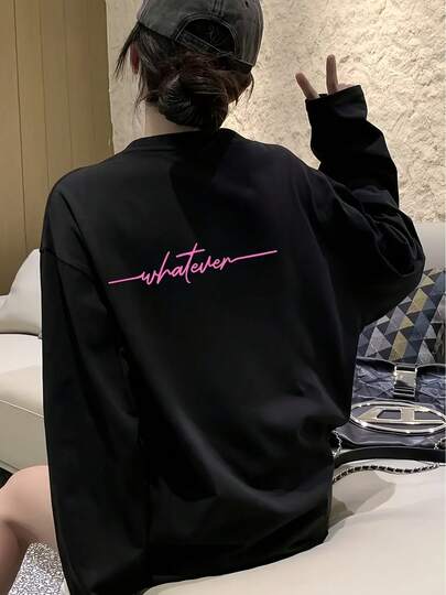 Sweatshirt For Women Letter Print Crew Neck T-Shirt, Casual Long Sleeve T-Shirt For Spring & Fall, Women's Clothing 2026- Tops For Women, Cowboy, Petite Women Clothing