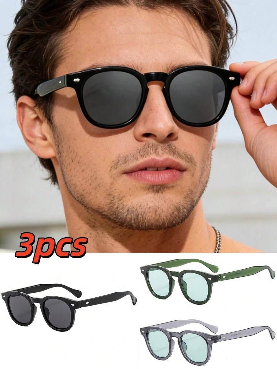 3pcs Retro Rivet Small Frame PC Decorative Fashion Glasses, Minimalist Versatile High-End Unisex Driving Glasses - Multicolor - View 1
