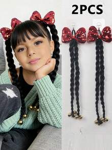 2pcs Kids 20inch Braided Ponytail Synthetic Hair Extension With Bow,With Bead In The End, High Elasticity Hair Tie Design,Ponytail Accessories - Natural Black - View 13